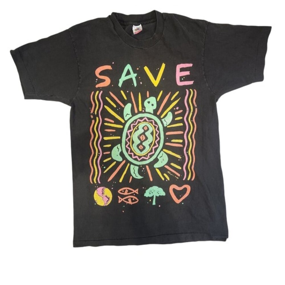1989 SAVE Turtle Environmental Graphic T Shirt Fruit of the‎ Loom Size L